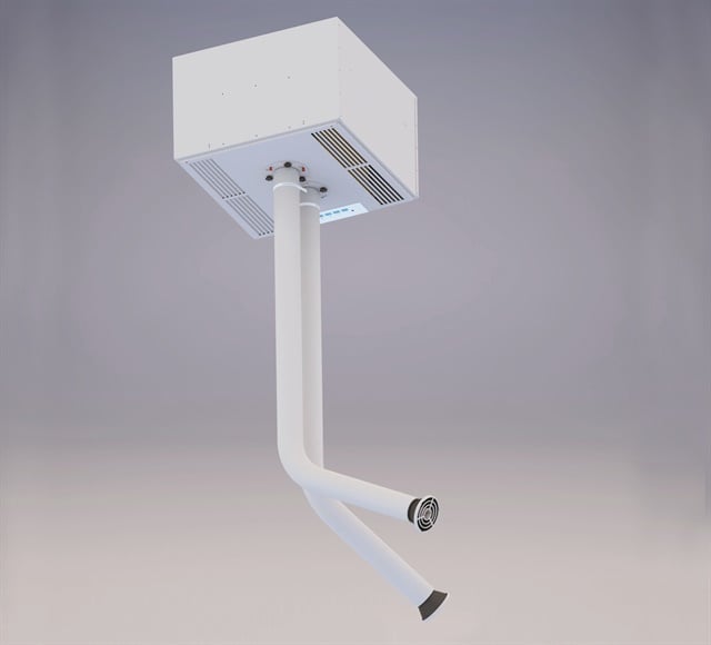 If a small footprint is a priority for your nail salon space, inquire about ceiling-mounted source-capture systems like this one by Aerovex.
