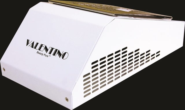 Valentino Beauty Pure’s source-capture ventilation contains a 293 cfm fan to remove nail dust and acrylic odor.
