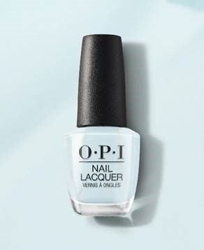 A bottle of light blue nail polish