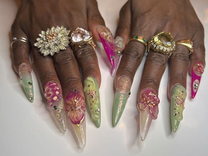 "Wicked" star Cynthia Erivo’s 3D nail look for the 2024 Tony Awards. - Photo: Rose Hackle