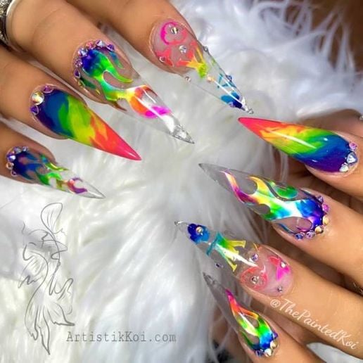 Mounixay created these holographic flame nail stickers by hand, selling them online, and they...