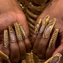 Red Carpet Gold: Custom designed Gel-X nails for Taraji P. Henson - Courtesy of Temeka Jackson @customtnails1