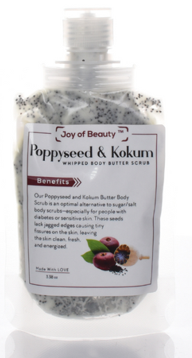 Joy of Beauty's award-winning Poppyseed & Kokum Whipped Body Scrub is diabetic-friendly and...
