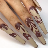 Unique, Hand-painted Designs for Long Matte Nails