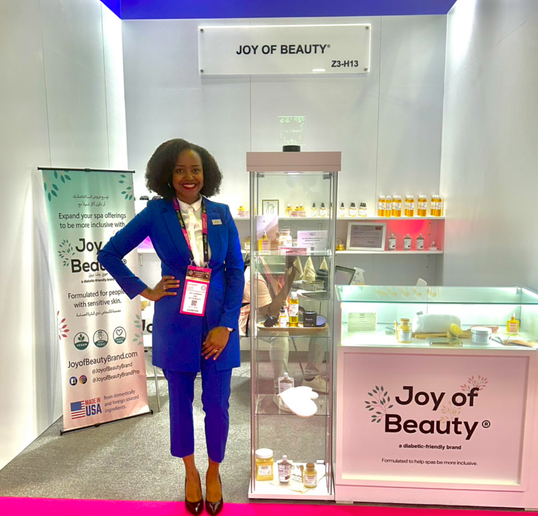 Joy Johnson and her Joy of Beauty booth display at Beauty World in Dubai - photo courtesy of Joy Johnson
