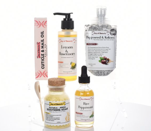 A few of Joy of Beauty's award-winning products - photo courtesy of Joy Johnson