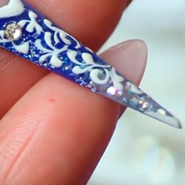 NSI Nails: Reverse French Blue Glitter Stiletto